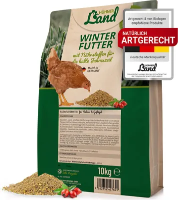 Produktbild von HÜHNER Land Hühnerfutter – Winterfutter für Hühner 10kg I Hühner Winterkorn, Hühnerfutter Ohne Gentechnik und Zusätze, Alleinfutter winterfit, für Immunsystem & Stoffwechsel