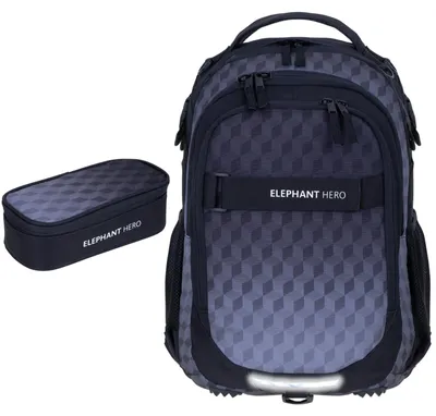 Produktbild von Schulrucksack Jungen Set 2 Teile Schultasche Elephant Hero Signature Laptop Fach Rucksack Mäppchen Box 12868 Black Cube +r m