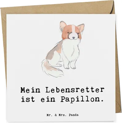 Produktbild von Mr. & Mrs. Panda Grußkarte Papillon Lebensretter - Weiß - Geschenk, doppelkarte, Glückwunschkarte, Klappkarte, Kontinentaler Zwergspaniel, anlasskarte, faltkarte