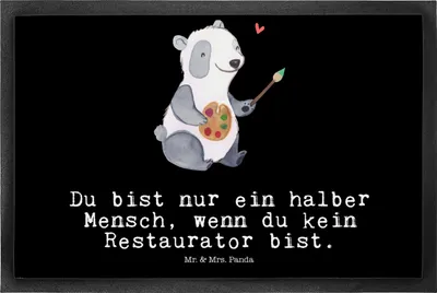 Produktbild von Mr. & Mrs. Panda fußmatte Restaurator Herz 50 x 75 cm - Schwarz - Geschenk, Gummimatte, Schmutzfangmatte, Türmatte, Sauberlaufmatte, Bodenvorleger