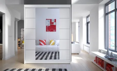 Obrázek produktu pro Zrcadlová šatní skříň CHANNA 5 - šířka 150 cm, bílá