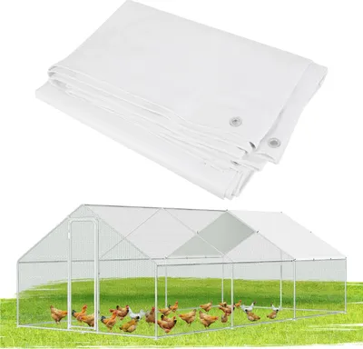 Image de Bâche de protection Ikodm, dimensions 2 x 3,43 m, pour poulaillers, de couleur blanche, imperméable et résistante aux UV, livrée avec 14 cordes élastiques pour la fixation