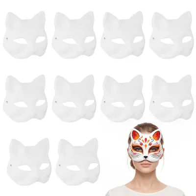 10 weiße DIY-Katzenmasken aus Papier, halbes Gesicht, für Cosplay & Halloween