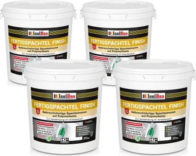 Produktbild von Isolbau Fertigspachtel Finish 100 kg, Glättspachtel Fugenspachtel, Gebrauchsfertige Polymer-Gips Fertig-Spachtelmasse für innen, Weiß Q1-Q13
