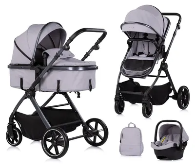 Produktbild von Chipolino Kombikinderwagen Pearl 3 in 1 umbaubar Babyschale Wickeltasche Fußsack grau