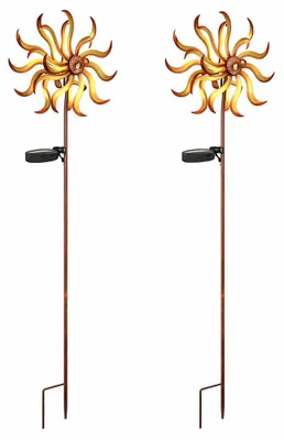 Produktbild von 2x LED Solarleuchte, Windrad, Metall gold, Bruchglas, H 92cm