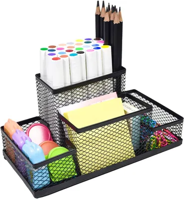 Produktbild von Schreibtisch-Organizer, 4 Fächer, Metall, 20 x 10 x 9,5 cm, schwarz, für Büro