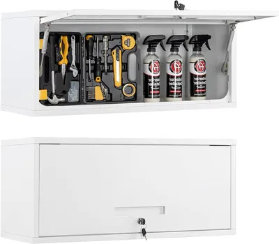 Productafbeelding van Wandkast Metaal - Opbergkast Keuken - Ruimte Besparen - Hydraulisch Openen - 80 x 35 cm - Wit