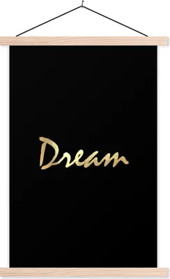 Produktbild von MuchoWow® Textilposter Zitat - Traum - Schwarz - Gold 120x180 cm mit holzfarbenen Rahmen - Textil-Plakat