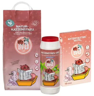 Produktbild von Lov&Ed Set für die Katzentoilette: Natur-Katzenstreu 10 Liter, Deo & Toilettenbeutel