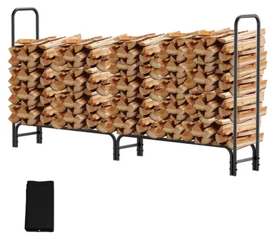 Produktbild von Eikuavons Kaminholzregal mit Abdeckhaube, 244 × 34,5 × 124 cm, Metall, Schwarz, für Garten und Terrasse