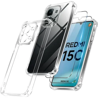 Image de Coque + 2 Verres Trempés pour Xiaomi Redmi 15C 4G/5G - Protection Silicone Anti-Rayures Coins Renforcés Transparent