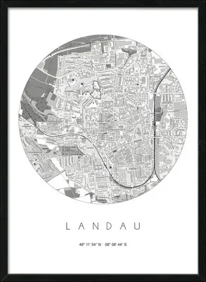 Produktbild von Gerahmtes Bild Landau Landkarte 53x73 cm