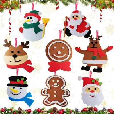 Image de Kit de bricolage de Noël, feutrine, 8 pièces : Père Noël, bonhomme de neige, sapin de Noël, décorations, DIY, pour enfants