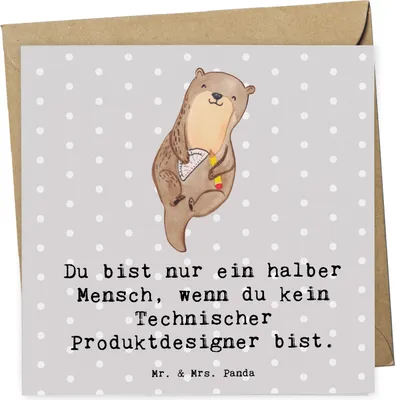 Produktbild von Mr. & Mrs. Panda Klappkarte Technischer Produktdesigner Herz - Grau Pastell - Geschenk, anlasskarte, Glückwunschkarte, faltkarte, doppelkarte, Grußkarte