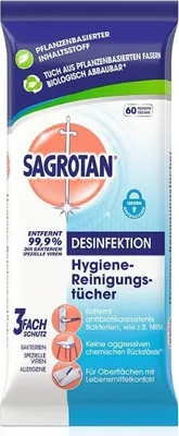 Produktbild von Sagrotan, Hygienetücher für die praktische Flächenreinigung und -desinfektion, feuchte Tücher, 60 Stück