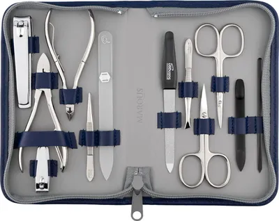 Produktbild von marQus Solingen Maniküre Pediküre Set - 12 Teile in Echt Leder Etui handlich und weich - Komplett Kit mit allem für die Hand- und Fußpflege, Nagelset