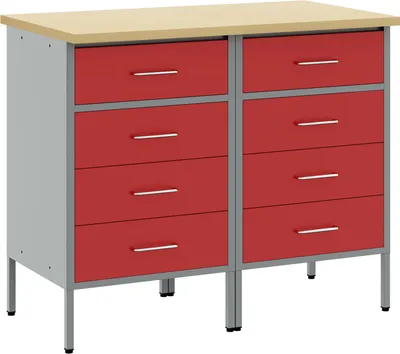 Immagine prodotto di Banco da lavoro vidaXL con cassetti, 2 pezzi, rosso e grigio, 100 x 55 x 85 cm