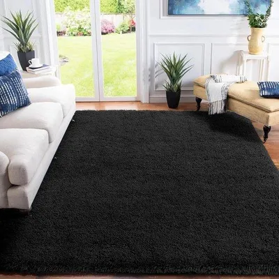 Produktbild von Famanu Hochflor-Teppich modern und weich - Schwarz - 160 x 230 cm