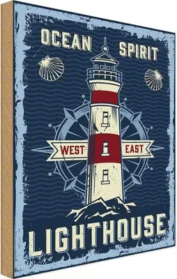 Produktbild von vianmo Holzschild 30x20 cm Seefahrt Ocean spirit lighthouse Abenteuer Reisen