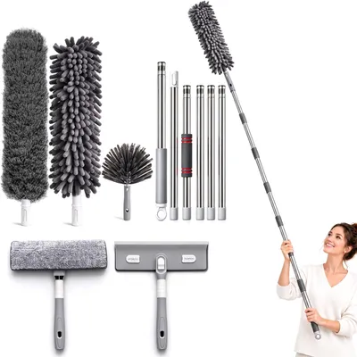 Obrázek produktu pro Prachová utěrka teleskopický prachovek - 45 až 270 cm - Stěrka na okna - 4 hlavice