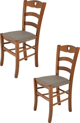 Image de t m c s Tommychairs - Lot de 2 chaises CUORE pour la cuisine et la salle à manger, structure robuste en bois de hêtre laqué dans la teinte brun noyer clair et assise rembourrée recouverte de tissu dans la teinte brun chevreuil