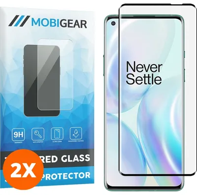 Produktbild von Mobigear Curved 4.99 OnePlus 8 Panzerglas Gehärtetes Glas Displayschutz - Hüllenfreundlich - Schwarz (2er Pack)