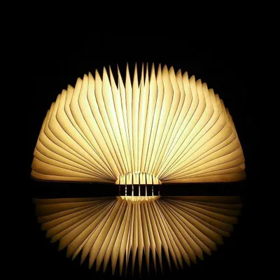 Produktbild von Buchlampe aus Holz, faltbares LED-Buchlicht, 5 verschiedene Farben, kleines Nachtlicht mit super kreativem Design, mit wiederaufladbarem USB