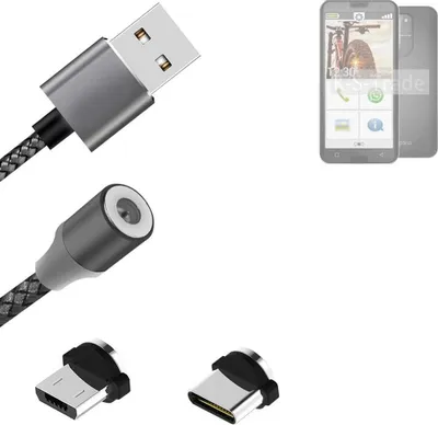 Produktbild von K-S-Trade Hochwertiges Magnet-Lade-kabel Sync-Kabel Daten-Kabel kompatibel mit Emporia smart.5 mit USB-Typ-C-Anschluss und Micro-USB-Anschluss 2A bis