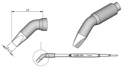 Obrázok produktu pre JBC spájkovací hrot série C245 dlátovitého tvaru, C245761/3,0 x 1,0 mm, zahnutý C245761