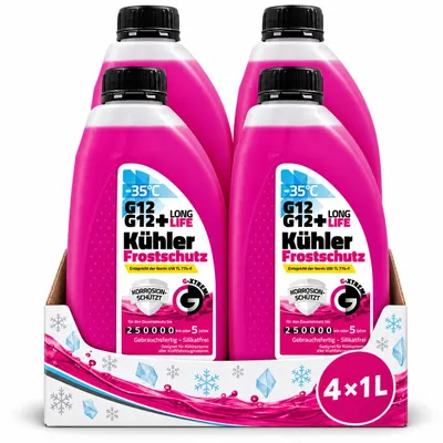 Produktbild von 4x1L Kühlmittel G12 G12+ 4L Kühlerfrostschutz bis -35°C Longlife 5 Jahre gebrauchsfertig VW TL 774-F, KI-generiertes Bild