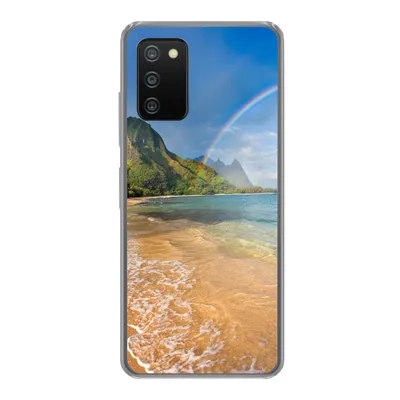 Produktbild von MuchoWow® Handyhülle Schutzhülle Hülle für Samsung Galaxy A03s Ein schöner Regenbogen am Tunnels Beach in Hawaii Silikon Softcase Handy Hülle - Schutz