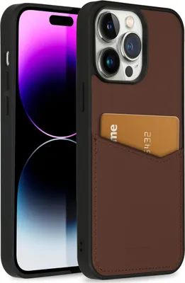 Obrázek produktu pro Accezz Premium kožený zadní kryt s přihrádkou na karty pro iPhone 14 Pro Max – hnědý