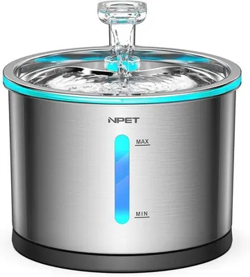 Productafbeelding van Drinkfontein voor katten - Roestvrij stalen waterfontein met waterniveau, LED-nachtlampje en vervangingsfilter, 1,5 liter