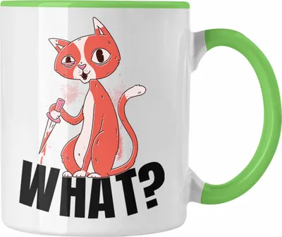 Produktbild von Trendation - What Katze Geschenk Grafik Lustige Katze Tasse (Grün)