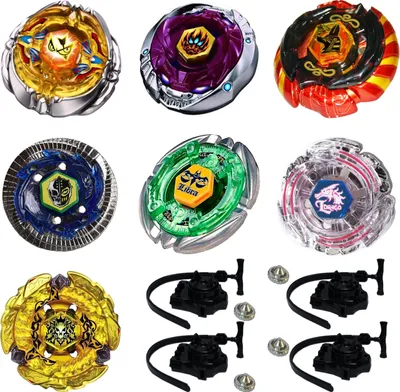 Produktbild von 4D Metal Rapidity Kreisel FLAME Pack 7 Stück + 4 Abschussvorrichtungen + 4 Metallspitzen: BB126, BB118, BB111, BB121C, BB48, BB43, BB99