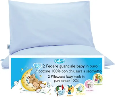Produktbild von Set von 2 Kinder Kissenbezügen 60 x 40 cm, 100% Baumwolle, , Hellblau, für Babybett