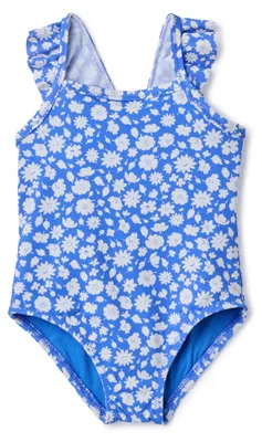 Immagine prodotto di A. Costume intero da bagno per bambine Essentials, con volant, motivo floreale blu