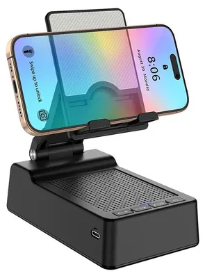 Produktbild von Handyhalter mit Bluetooth Lautsprecher kabellos – Verstellbarer Ständer rutschfeste Basis | HD Surround Sound für Büro Outdoor