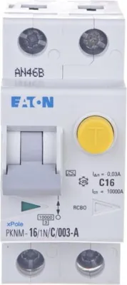 Productafbeelding van Eaton FI/LS-schakelaar type A, 10kA, C, 16A/1polig + N/30mA, 2TE, Eaton, 1 stuk.