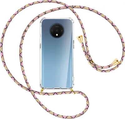 Produktbild von Handykette Backcover-Schutzhülle mit Band (Metall goldfarben) für OnePlus 7T - rosa Karo