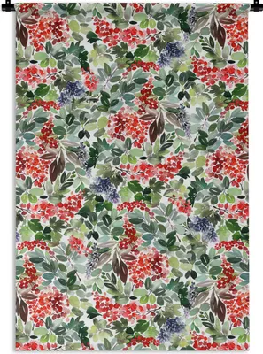 Produktbild von MuchoWow® Wandteppich Wandbehang Weihnachten - Aquarell - Rot 90x135 cm Tapisserie Dekoration Wandtuch - Baumwolle - Wandskulptur