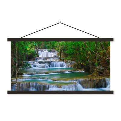 Produktbild von MuchoWow® Textilposter Wasserfall - Bäume - Natur - Dschungel 90x45 cm mit schwarzem Rahmen - Klemmleisten