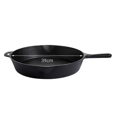 Immagine prodotto di Padella in ghisa All'Grill extra large con manico corto, rotonda, nera, diametro 39 cm, altezza 6,5 cm, volume 2,5 l