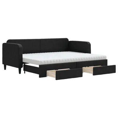 Produktbild von vidaXL Tagesbett Ausziehbar mit Schubladen Schwarz 80x200 cm Stoff