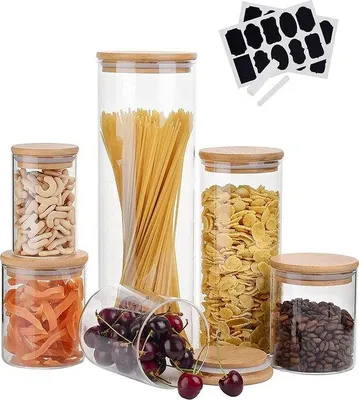 Produktbild von Gläserne Dosen mit Deckel, 6er Set, luftdicht, 2,1L, 1L, 300ml, 500ml