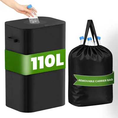 Immagine prodotto di Omgoods - Contenitore raccoglitore per bottiglie da 110 litri - Contenitore pieghevole per la raccolta differenziata - Contenitore per la separazione dei rifiuti - Organizzatore per bottiglie/lattine - Sacchetto interno lavabile - Salvaspazio