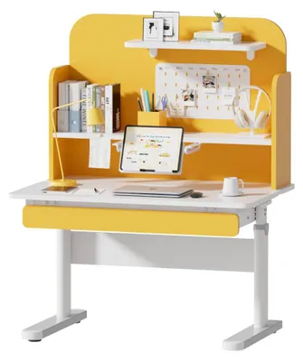 Produktbild von Gelber höhenverstellbarer Kinderschreibtisch Spacetronik SPE-X114Y mit Aufsatz 80x60