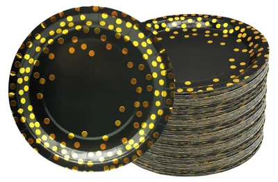 Productafbeelding van Set van 100 Papieren Borden - 18 cm - Zwart en Goud