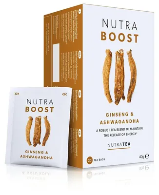 Produktbild von NutraTea NutraBoost Kräutertee mit Ginseng und Ashwagandha, 20 Teebeutel